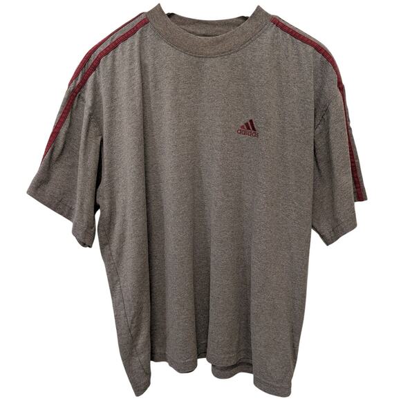 Vintage Adidas Tee Shirt Gray Burgundy Stripe Detail Y2K 90s Streetwear - Picture 1 of 3